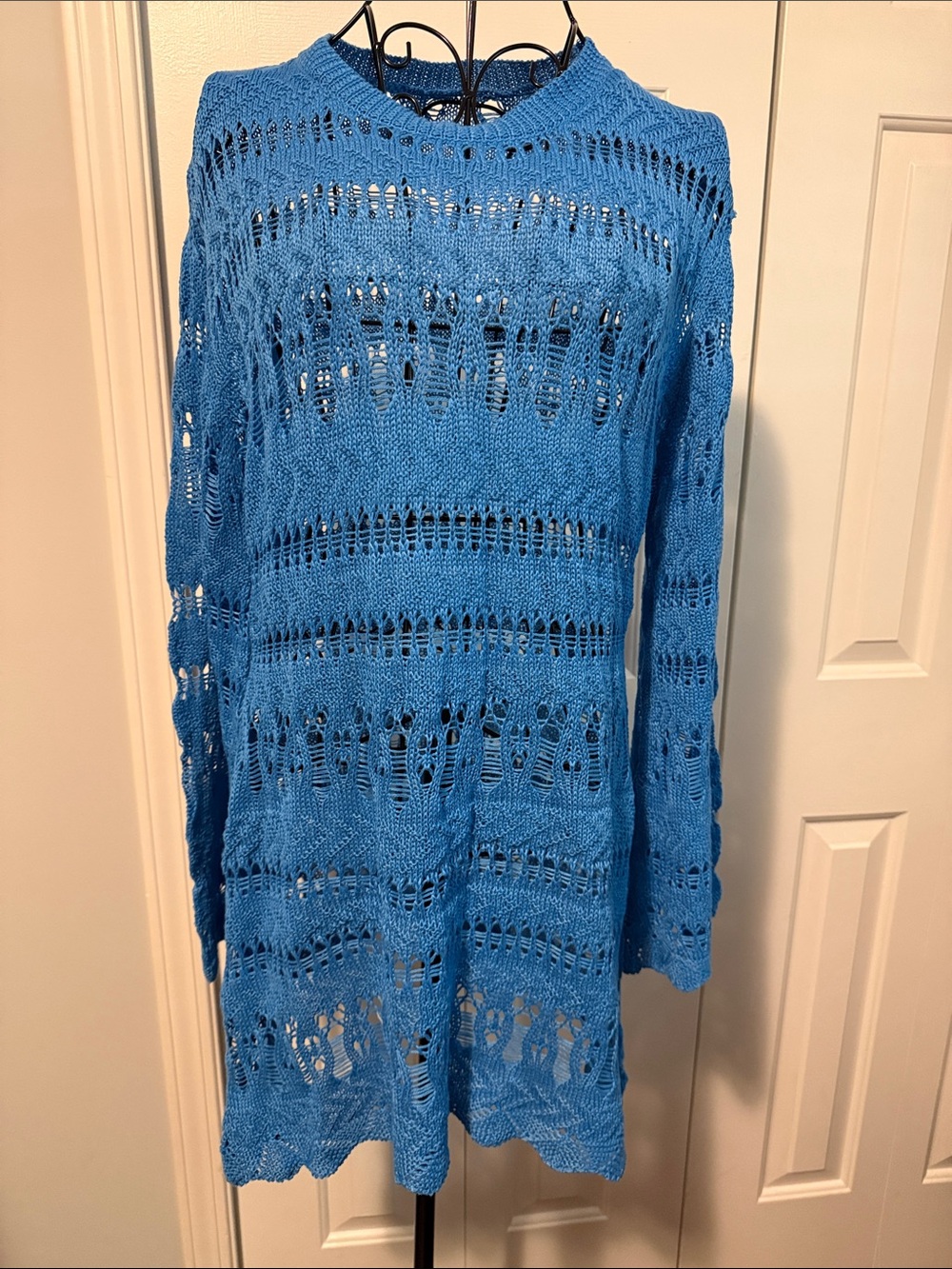 Bright Blue Crochet Knit Swim Coverup Tunic